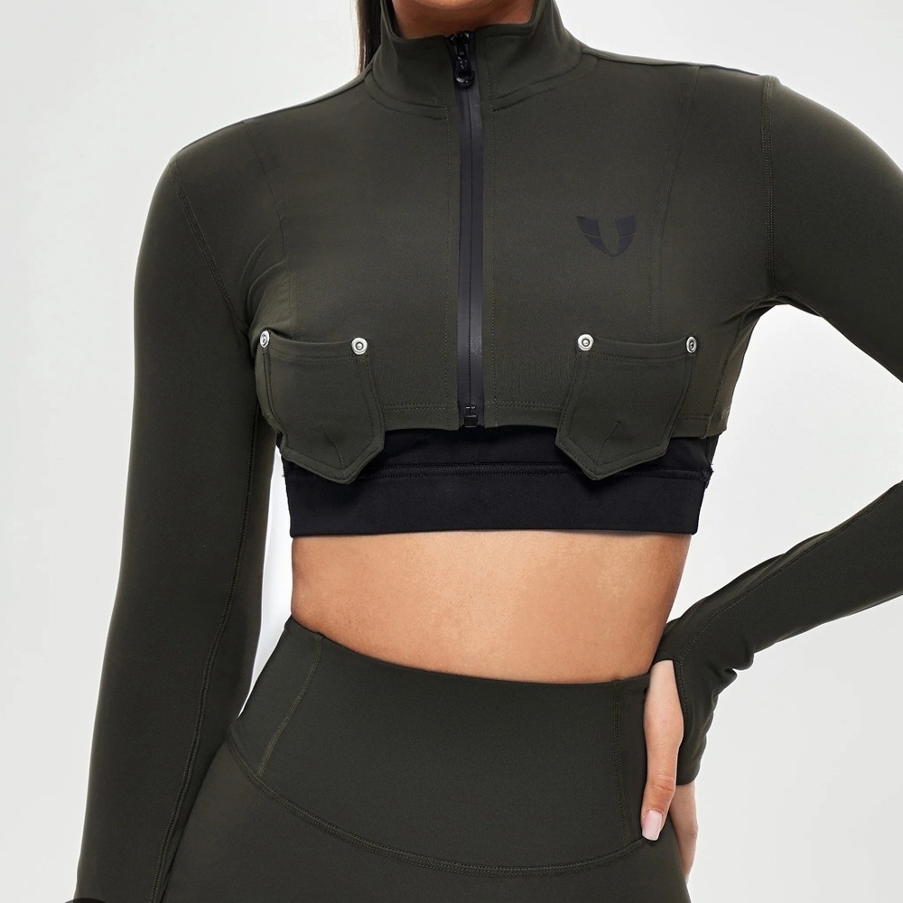 Olive Green Long Sleeve Crop Top